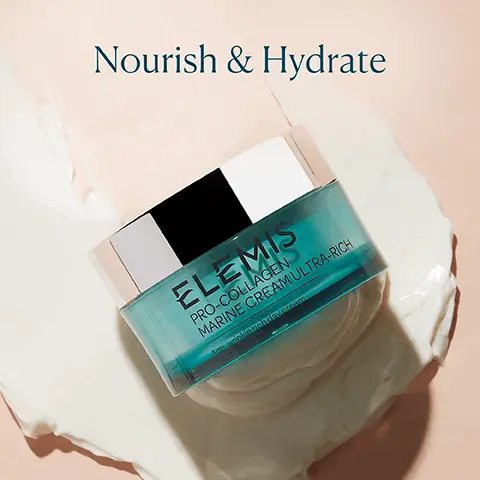 Image 1, Nourish & Hydrate ELEMIS PRO-COLLAGEN MARINE CREAM ULTRA-RICH Anti-wrinkle rich day cream Image 2, 100% Agreed this product left their skin feeling intensely nourished and more youthful 100% * Agreed visible signs of dehydration (dry patches and flaky skin) were dramatically improved 97% Agreed this left their skin looking plumped with moisture* * *Independent Clinical Trials 2021. Results based on 38 people over 4 weeks. Image 3, Cocoa & Shea Butters Deeply nourish Chlorella Firms and leaves skin radiant Padina Pavonica Hydrates and supports anti-aging Image 4, Routine Refresh 2. Exfoliate 1. Cleanse ELEMIS DYNAMIC RESURFACING FACIAL PADS Skin smoothing pads ELEMIS PRO-COLLAGEN CLEANSING BALM Hydrating cleansing balm 3. Hydrate 60x21 cotons de ELEMIS PRO-COLLAGEN MARINE CREAM ULTRA-RICH Anti-wrinkle rich day cream
