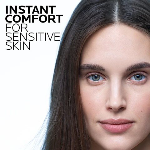Image 1 - A close-up of a woman with straight, dark hair and blue eyes, displaying smooth skin, with the text INSTANT COMFORT FOR SENSITIVE SKIN in a bold font on the left side.
Image 2 - A dollop of white cream with text that reads LA ROCHE-POSAY PREBIOTIC THERMAL WATER + SHEA BUTTER + NEUROSENSINE, COMFORTING CREAM TEXTURE, and PROVIDES INSTANT & LONG-LASTING COMFORT.
Image 3 - A hand holding a tube of La Roche-Posay Toleriane Dermallergo Ultra Soothing Repair Moisturizer is shown, accompanied by text that states Dermatologist Recommended and a quote from Dr. Anna Karp emphasizing the importance of using a moisturizer for sensitive skin.
Image 4 - Image description: A graphic titled KEY DERMATOLOGICAL INGREDIENTS featuring three sections labeled NEUROSENSINE DIPEPTIDE, LA ROCHE-POSAY THERMAL SPRING WATER, and SHEA BUTTER, each with a brief description of their benefits, including soothing and antioxidant properties.
Image 5 - A persons hand is dispensing a cream, and there are four blue squares with white text that reads APPLY DAILY AFTER MILD CLEANSING and TESTED ON ALLERGY-PRONE, ULTRA SENSITIVE SKIN.
Image 6 - Image of two skincare product bottles: one is a clear blue bottle with a pump top, and the other is a white bottle with a blue label; visible text includes Airtight packaging to ensure that no outside contaminants get inside, LA ROCHE-POSAY, TOLERIANE DERMOALLERGO, Ultra Soothing Repair Moisturizer, and 0% Preservative Paraben Fragrance Drying Alcohol.
Image 7 - Image shows the La Roche-Posay logo at the top with four blue icons: a doctor for dermatologist tested, a woman touching her face for allergy tested, a droplet icon for oil-free/non-comedogenic, and a crossed-out perfume bottle for fragrance-free.