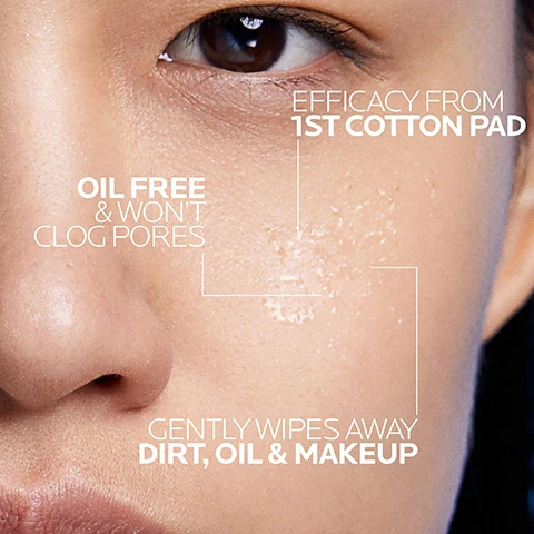 image 1, efficacy from 1st cotton pad. oil free and won't clog pores. gently wipes away dirt, oil and makeup. image 2, glycerin - known for its hydrating properties. thermal water - a soothing water rich in selenium, a natural antioxidant. image 3, suitable for all skin types. image 4, cleansing makeup and removing toning. image 5, recommended by dermatologists, allergy tested, oil free and non comedogenic. paraben free. image 6, recommended by 90,000 dermatologists worldwide.