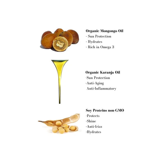 Image 1- Organic Mongongo Oil - Sun Protection - Hydrates - Rich in Omega 3 Organic Karanja Oil -Sun Protection -Anti-Aging Anti-Inflammatory Soy Proteins non-GMO -Protects -Shine -Anti-frizz -Hydrates