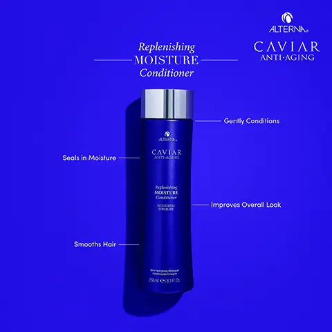 Image 1, replenishing moisture conditioner, seals in moisture, gently conditions, smooths hair, improves overall look Image 2, replenishing moisture conditioner, omega-3s = commonly used to replenish the hair's natural lipid layer. caviar extract = known to drench the hair in nutrients. proteins and minerals = reputable for nourishing. antioxidants = widely used to protect hair. Image 3, Replenishing moisture and professional styling, before and after. Image 4, cleanse, condition, detangle and hydrate.