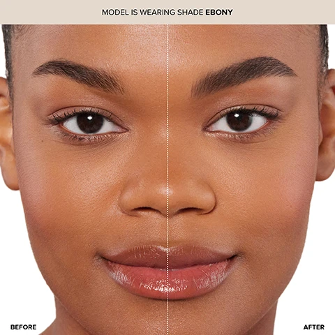 Image 1, before and after. image 2, add hair like texture, fill and detail sparse areas, fade resistant waterproof brows. image 2, get the look no fade, locked in brows. step 1 = apply hair like strokes in sparse areas using dipbrow pomade and brush 12. step 2 = use a light pressure and blend as you go with the spoolie brush. step 3 = lift and lock brows in place with brow freeze gel. image 3, waterproof formula, hair like texture, no fade brows.