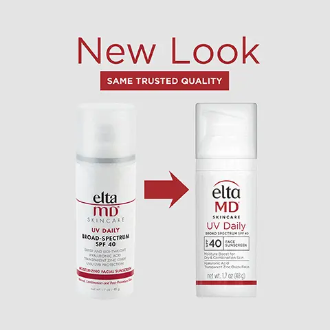 Image 1, new look same trusted quality. Image 2, UVA/UVB sun protection, leaves no residue, wear under makeup or alone, moisturizing lightweight formula. Image 3, number 1 dermatologist recommended professional sunscreen brand. Image 4, formulated with hyaluronic acid to reduce the look of fine lines and wrinkles. Image 5, think zinc oxide natural mineral compound that works as a sunscreen agent by reflecting and scattering UVA and UVB rays. Image 6, active ingredients 9.0% zinc oxide, 7.5% octinoxate. Image 7, Trusted by Dermatologists. Loved by skin. For over 30 years, EltaMD has been creating innovative products that cater to all skin types and conditions, from cosmetically elegant sunscreen to skincare that repairs and rejuvenates skin. Image 8, Free From oxybenzone parabens ◇ fragrances ◇ dyes. Image 9, complete your regimen