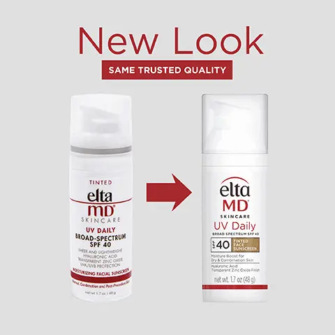 Image 1, new look same trusted quality. Image 2, UVA/UVB sun protection, leaves no residue, wear alone or under makeup, moisturizing, lightweight formula. Image 3, number 1 dermatologist recommended, trusted, personally used professional sunscreen brand. Image 4, UV DAILY UV CLEAR UV ELEMENTS UV GLOW UV PHYSICAL UV LUMINOUS UV RESTORE. Image 5, formulated with hyaluronic acid to reduce the appearance of fine lines and wrinkles. Image 6, think zinc oxide natrual mineral compound that works as a sunscreen agent by refecting and scattering UVA and UVB rays. Image 7, active ingredients 9.0% zinc oxide, 7.5% octinoxate. Image 8, Trusted by Dermatologists. Loved by skin. For over 30 years, EltaMD has been creating innovative products that cater to all skin types and conditions, from cosmetically elegant sunscreen to skincare that repairs and rejuvenates skin. Image 9, Free From oxybenzone parabens ◇ fragrances ◇ dyes. Image 10, complete your regimen