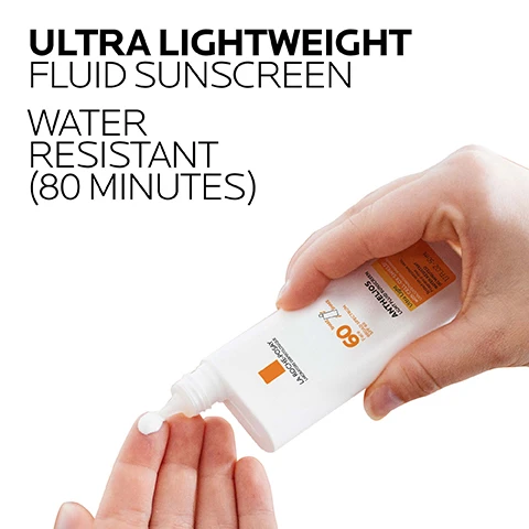 Image 1 - A hand squeezing white sunscreen from a tube onto fingers, with text overlay that reads ULTRA LIGHTWEIGHT FLUID SUNSCREEN WATER RESISTANT (80 MINUTES).
Image 2 - A swirl of white liquid is shown with text overlays that read CELL-OX SHIELD® TECHNOLOGY UVA/UVB PROTECTION + ANTIOXIDANTS, LIGHTWEIGHT, FLUID TEXTURE, and BROAD SPECTRUM SPF 60.
Image 3 - Infographic lists Key Dermatological Ingredients: Cell-Ox Shield Technology UVA/UVB Protection + Antioxidants Photostable UVA/UVB filters and powerful antioxidant protection shown with a liquid image, Broad Spectrum SPF 60 Oxybenzone-Free & Octinoxate-Free Avobenzone 3% Homosalate 10% Octisalate 5% Octocrylene 7% shown with a foam image, and Silica Lightweight Powder Helps absorb excess oil and reduce the appearance of shine shown with a powder image.
Image 4 - A grid shows white cream being blended into different skin tones with text that reads APPLY 15 MINUTES BEFORE SUN EXPOSURE CAN BE USED ON FACE AND BODY.
Image 5 - A hand holds a bottle of La Roche-Posay Anthelios sunscreen with text reading LA ROCHE-POSAY LABORATOIRE DERMATOLOGIQUE 60 Face BROAD SPECTRUM SPF 60 SHAKE SHAKE ANTHELIOS LIGHT FLUID SUNSCREEN Ultra Light with CELL-OX SHIELD UVA/UVB Protection Antioxidants Tested on sensitive skin Fragrance-free Water Resistant 80 MINUTES 1.7 FL OZ - 50ml and adjacent text reading DERMATOLOGIST RECOMMENDED Antioxidants have been shown to help fight against damaging free radicals that can accelerate skin aging La Roche-Posay sunscreens incorporate antioxidants to help fight free radicals caused by the sun Board Certified Dermatologist Dr Rina Allawh.
Image 6 - A hand squeezes sunscreen from a white tube onto a finger next to text reading APPLY TO FACE 15 MINUTES PRIOR TO SUN EXPOSURE CAN BE USED ALONE OR UNDER MAKEUP.
Image 7 - Logo and four icons indicating product features with text: LA ROCHE POSAY LABORATOIRE DERMATOLOGIQUE, DERMATOLOGIST TESTED, ALLERGY TESTED, OIL-FREE/ NON-COMEDOGENIC, FRAGRANCE-FREE.