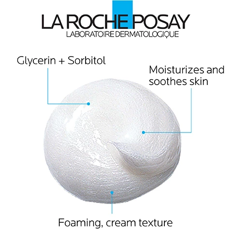 Image 1, glycerin + sorbitol, moisturizes and soothes skin, foaming cream texture. Image 2, dermatologist recommended, board certified dermatologist dr anna karp says - i recommend that my patients with sensitive skin look for gentle cleansers free of ingredients that could cause irritation or skin reactions such as fragrance, drying alcohol and certain preservatives, parabens and sulfates. Image 3, dermatologist tested, allergy tested, oil free and non comedogenic, recommended by 90,000 dermatologists worldwide.
