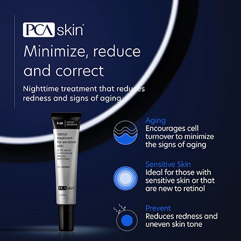 Image 1, minimize, reduce and correct. nighttime treatment that reduces redness and signs of aging. aging encourages cell turnover to minimize the signs of aging. sensitive skin, ideal for those with sensitive skin or that are new to retinol. prevent, reduces redness and uneven skin tone. Image 2, differences you can see, before and after 10 weeks. condition before = uneven surface texture and early signs of aging. solution = retinol treatment for sensitive skin *photos not retouched. Image 3, verified customer review = this works great, brightens your skin and evens out skin tone.