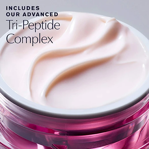 Image 1 - A close-up of a jar of pink cream showing its texture with the text INCLUDES OUR ADVANCED Tri-Peptide Complex.
Image 2 - Image shows four jars of Estee Lauder skincare products with the title More Than Moisture featuring DayWear Anti-Oxidant 24H-Moisture Creme SPF 15, Revitalizing Supreme+ Youth Power Creme, Revitalizing Supreme+ Bright Power Soft Creme, and Resilience Multi-Effect Face and Neck Creme SPF 15.