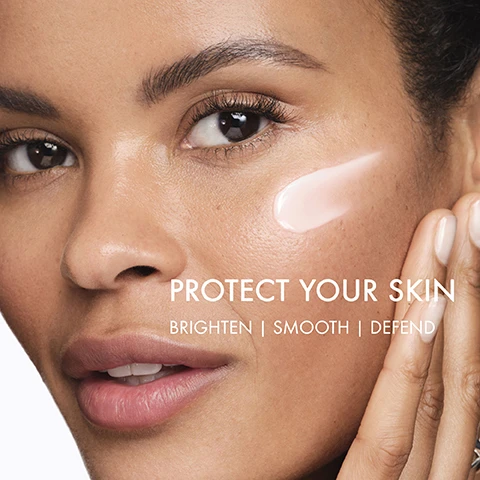 Image 1 - A womans face with a light pink cream applied to her cheek, her fingers gently touching her skin, and text overlaying that says PROTECT YOUR SKIN BRIGHTEN | SMOOTH | DEFEND. Image 2 - A close-up of a persons face with a hand touching their cheek, displaying the text: DAILY ANTI-AGING MOISTURIZING SUNSCREEN WITH UVA/UVB PROTECTION + SPF 30. Image 3 - A grid of nine panels featuring warm orange and yellow backgrounds, some with liquid droplets, a sunburst, or a dropper, displays the text: PHYTO PEPTIDES, VITAMIN C, SPF 30, FIRMS AND PLUMPS SKIN, BRIGHTENS COMPLEXION, UVA/UVB PROTECTION. Image 4 - A hand applies white cream to the back of another hand, with text above that reads FAST-ABSORBING FORMULA WITH A LIGHT FLORAL FRAGRANCE. Image 5 - A persons hands are shown against a white background, one hand holds a red Vichy LiftActiv Peptide-C Daily UVA/UVB Broad Spectrum SPF 30 2 FL. OZ. 60 ML cream bottle and the other has a dab of white cream on its index finger, next to large black text that says SUNSCREEN MOISTURIZER THAT BRIGHTENS SKIN AND SMOOTHS WRINKLES. Image 6 - A hand in a lab coat holds a red and white Vichy Liftactiv Peptide-C sunscreen bottle, while on the left, icons accompany text: Sensitive Skin Tested, Allergy Tested, Paraben Free, and Dermatologist Tested; the bottle label reads VICHY LABORATOIRES, V, SUNSCREEN LIFTACTIV PEPTIDE-C, BROAD SPECTRUM SPF 30, ALL SKIN TYPES, PARABEN-FREE, 50 ml - 1.69 FL OZ.