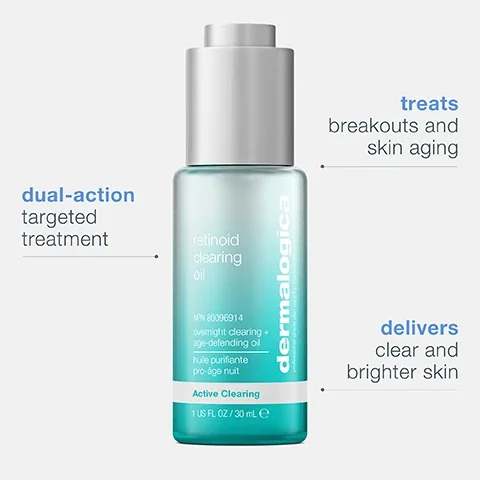 dual action targeted treatment, treats breakouts and skin aging, delivers clear and brighter skin.
