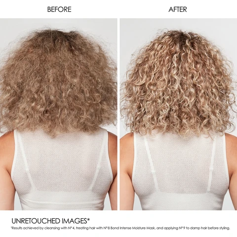 Before. After. Unretouched images, results achieved by cleansing with Olaplex No4, conditioning with Olaplex No5, and applying Olaplex No9 to damp hair before styling. Reduces tangles and static. Creates a satin shine. 48-Hr pollution protection. 450 degree F heat protection. Prop tip, Use on days you wash your hair. For added protection, use on re-dampened hair any days in between. Apply to clean, damp hair mid-length to ends. Work through fingers. Leave on for 10 minutes. Rinse fully. Style as usual. Start with 2 pumps for shoulder-length hair. Use more for longer, thicker hair. Less for fine or short hair.