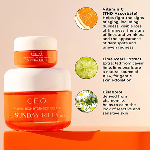 Image 1, vitamin c (THD ascorbate) helps fight the signs of aging, including dullness, visible loss of firmness, the signs of lines and wrinkles, and the appearance of dark spots and uneven redness. lime pearl extract - extracted from caviar lime, lime pearls are a natural source of AHA, for gentle skin exfoliation. bisabolol - derived from chamomile, hekps to calm the look of reactive and sensitive skin. image 2, THD ascorbate stays stable in oxygen, light and water. 3% THD ascorbate is considered a quasi drug in japan.