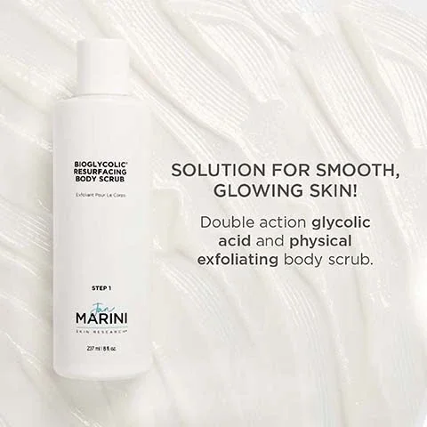 solution for smooth glowing skin, double action glycolic acid and physical exfoliating body scrub