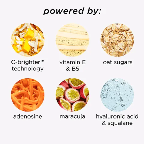 Image 1, C-brighterTM technology powered by: vitamin E oat sugars & B5 adenosine maracuja hyaluronic acid & squalane Image 2, tarte cuja C-brighter eye treatment ✓ 91% felt smoother, more hydrated skin around eyes after 2 weeks ✓ 97% noticed visible improvement in appearance of skin around eyes after 4 weeks ✓ 94% said skin around eyes appeared more radiant after 6 weeks "based on a consumer panel study of 33 subjects