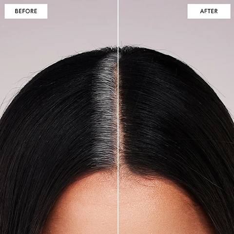 Image 1 - A close-up view of a persons hair part showing the left side with visible gray hair labeled BEFORE and the right side with a uniform black color labeled AFTER.
Image 2 - Image shows two boxes of de HUE Root Touch-Up Kit with a light purple background, the left box labeled Then features an image of the kit in a white box, and the right box labeled Now displays a box with the text Root Touch-Up Kit and 2 Applications, with the subtitle 100% Grey Coverage.
Image 3 - Image of a Root Touch-Up Kit box with a black top and a brush, featuring a close-up of dark brown hair, including text that reads 100% Gray Coverage and blends seamless with natural and color treated hair.
Image 4 - Three boxes of de HUE Root Touch-Up Kit are displayed on a shelf, showing features like color safe, paraben free, SLS & SLES sulfate free, and Leaping Bunny certified, along with the text Root Touch-Up Kit and 2 Applications.
Image 5 - A chart displaying hair color options for a Root Touch-Up Kit, including shades for blondes and brunettes, with descriptors like Medium Blonde, Dark Blonde, Light Brown, Medium Brown, Dark Brown, and Black, alongside corresponding color levels 4 through 9.
Image 6 - A step-by-step guide with four icons illustrating the process of using a product: 1. Mix - two applications, 2. Apply - a woman with a product in her hair, 3. Wait - a woman with a timer icon indicating 45 minutes, 4. Wash - a woman washing her hair.
Image 7 - A hair coloring brush with color cream on the bristles is shown against a light purple background, with the text Salon-Quality Permanent Color in 6 natural shades displayed alongside color swatches of six different hair shades.
Image 8 - A hair color application kit with a brush, a tube of hair color cream, a bowl, and a packet of developer, set against a light purple background, with the text Everything You Need for 2 applications and 2 applications per kit visible.