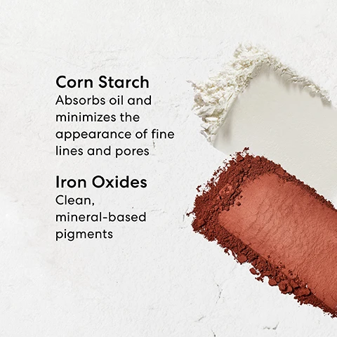 Image 1 - Image shows a textured background with three product descriptions; visible text includes Corn Starch - Absorbs oil and minimizes the appearance of fine lines and pores and Iron Oxides - Clean, mineral-based pigments.
Image 2 - Two containers of bareMinerals Mineral Veil are shown, one is a mini size with a clear lid and light pink powder inside, and the other is a full size with a black lid and the same light pink powder, labeled as Mini and Full.
Image 3 - Image shows a comparison chart for various setting powders from bareMinerals, featuring four products at the top with their formats, primary and additional benefits, available shades, and finish types listed below in a structured format. Visible text includes WHICH POWDER SHOULD I PICK? and product names along with descriptions in the table.
