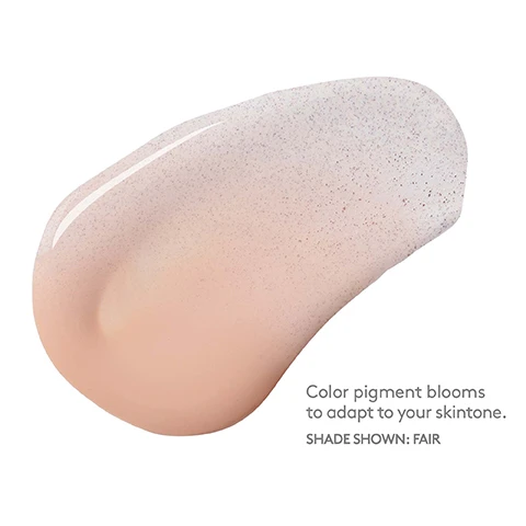 Image 1, colour pigment blooms to adapt to your skintone. image 2, all models are wearing face shield flex. image 3, sunforgettable total protection face shield flex SPF 50. SPF 50, zinc oxide 12%, water resistant (40 minutes), patented enviroscreen technology. reef safe, cruelty free, non nano