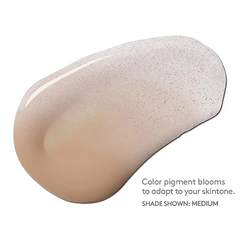 Image 1, colour pigment blooms to adapt to your skintone. image 2, all models are wearing face shield flex. image 3, sunforgettable total protection face shield flex SPF 50. SPF 50, zinc oxide 12%, water resistant (40 minutes), patented enviroscreen technology. reef safe, cruelty free, non nano