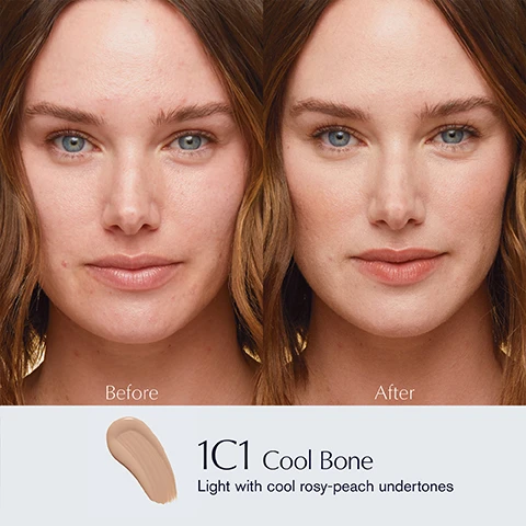 Image 1 - Split image of a womans face showing Before and After use of a product, with a swatch and text below reading 1C1 Cool Bone Light with cool rosy-peach undertones. Image 2 - Four different arms display rows of foundation swatches with visible text 8N1 8C1 7W1 7N1 7C15 6W1 6N2 6N2 6C1 5W2 5W1 5N2 4W1 4N2 2W1 3C2 3N1 3N2 3W1 4C3 4N1 1C1 1N1 1N2 1W1 2C0 2C3 2N1 Estée Lauder Double Wear Stay-in-Place Makeup. Image 3 - A hand holds a bottle of Estee Lauder Double Wear Sheer foundation next to text listing its benefits: Double Wear Sheer Whats in it for me? Hyaluronic Acid & Red Fruit Complex Instant and all-day hydration Vitamin E Anti-pollution protection UV Protection SPF 19. Image 4 - A foundation shade finder chart showing categories for intensity and undertone with color swatches and codes Find Your Foundation 1. Intensity Choose your skins intensity level from light to dark. 2. Undertone Choose cool neutral or warm. Cool (C) Bare skin has a rosy tone and burns easily in the sun. Neutral (N) Bare skin is more even toned not too pink or golden. Warm (W) Bare skin has a golden or olive tone and tans easily in the sun. COOL NEUTRAL WARM LIGHT MEDIUM DEEP 1C1 2C0 2C3 1N1 1N2 2N1 1W1 2W1 3C2 4C3 3N1 3N2 4N1 4N2 3W1 4W1 6C1 7C1.5 8C1 5N2 6N2 7N1 8N1 5W1 5W2 6W1 7W1. Image 5 - A woman holds a bottle of Estée Lauder Double Wear foundation with text saying 92% SAID Skin felt instantly moisturized. In consumer testing on 105 women, after 1 week of use. Image 6 - An Estee Lauder Double Wear Sheer foundation bottle and swatch with the text Soft Focus, Power Wear, Double Wear Sheer, 12HR wear no touch-ups, Controls oil all day, 24HR moisture, Stays color true, Wont crease pore or streak, Wont cake or settle, ESTEE LAUDER Double Wear Sheer Long-Wear Makeup Broad Spectrum SPF 19. Image 7 - Image shows a brown bottle of Estée Lauder Double Wear Sheer Long-Wear Makeup Teint naturel longue tenue SPF 20 foundation with a gold cap, next to text reading Whats NOT in Double Wear Sheer? NO Sulfites NO Mineral Oil NO Oil NO SLS/SLES. Image 8 - The image shows five Estee Lauder foundation products with accompanying text that reads Choose Your Foundation. Coverage + Care FUTURIST HYDRA RESCUE MOISTURIZING MAKEUP SPF 45 12-hour radiant glow. Full coverage. Flawless radiant finish. Soothes, protects and hydrates with high-performance skincare. Infused with probiotic technology and chia-seed extract. Skincaring Makeup + Science FUTURIST SKINTINT SERUM WITH BOTANICAL OIL INFUSION SPF 20 8-hour wear. Light coverage. Ultra-natural radiant finish. Evens, smooths, & moisturizes. Infused with 85% skincaring ingredients. 24-Hour Wear DOUBLE WEAR STAY-IN-PLACE MAKEUP 24-hour staying power. Full coverage. Cashmere matte finish. Waterproof, sweat- & humidity-resistant. Transfer-resistant. Sheer All-Day Wear DOUBLE WEAR SHEER LONG-WEAR MAKEUP SPF 19 12-hour wear. Sheer-to-light coverage. Seamless sheer matte finish. Weightless, fresh feeling. Visibly perfecting, healthy looking. Versatile Powder DOUBLE WEAR STAY-IN-PLACE MATTE POWDER FOUNDATION 12-hour wear. Custom, sheer-to-full coverage. Matte finish. Wear as foundation, or over it.