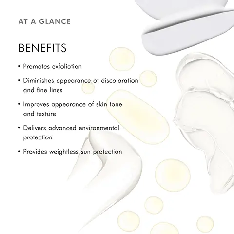 Image 1, AT A GLANCE BENEFITS • Promotes exfoliation • Diminishes appearance of discoloration and fine lines • Improves appearance of skin tone and texture • Delivers advanced environmental protection · • Provides weightless sun protection Image 2, travel sized phloretin cf included Image 3, STEP 1 Gently massage a small amount of Glycolic Renewal Cleanser onto a wet face and rinse with warm water STEP 2 Apply 3-5 drops of Phloretin CF to face, neck and chest STEP 3 Apply an even, pea-sized layer of Glycolic 10 Renew Overnight to face and neck STEP 4 Apply Sheer Physical UV Defense SPF 50 liberally to the face, neck, and chest Image 4, CLINICALLY PROVEN RESULTS 20% More even skintone. 27% Increase in radiance 16% Reduction in discoloration Protocol: 12-week, investigator-graded clinicstudy on 50 mg 25-50, Fpick types with mild to moderate dincolo (USA, 2021). SKINCEUTICALS PHLORETIN CF Image 5, CLINICALLY PROVEN RESULTS 100% MINERAL-BASED PHYSICAL UV FILTERS Broad spectrum UVA/UVB protection that nurtures skin WATER SWEAT RESISTANT Lightweight, non-irritating formula lasts up to 40 minutes 50 SKINCEUTICALS SHEER PHYSICAL UV DEFENSE SUNSCREEN
