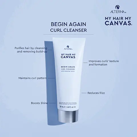 Image 1, Begin again curl cleanser- Purifies by cleansing and removing build up, maintains curl pattern, boosts shine, improves curls texture and formulation and reduces frizz. Image 2, before and after model shot. Image 3, before and after model shot. Image 4, Cleanse, condition and flexible hold. Image 5, cleanse, lengthen and moisturize