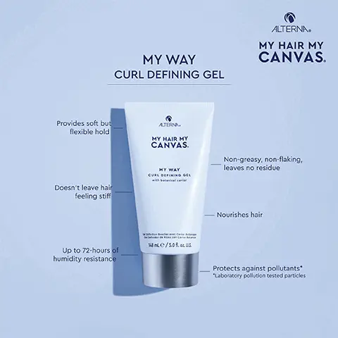 Image 1, My way curl defining gel- provides soft but flexible hold, doesn't leave hair feeling stiff, up to 72 hours of humidity resistance, non greasy, non flaking, leave no residue, nourishes hair and protects against pollutants. Image 2, before and after model shot. Image 3, before and after model shot. Image 4, Cleanse, condition and flexible hold.