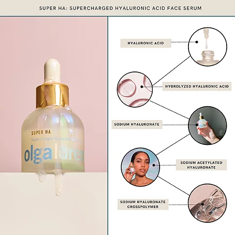 SUPER HA: SUPERCHARGED HYALURONIC ACID FACE SERUM SUPER HA Supercharged Hyaluron olgalore HYALURONIC ACID SODIUM HYALURONATE SODIUM HYALURONATE CROSSPOLYMER HYDROLYZED HYALURONIC ACID SODIUM ACETYLATED HYALURONATE