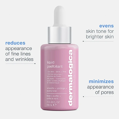 Image 1, reduces appearance of fine lines and wrinkles. evens skin tone for brighter skin. minimizes appearance o pores. image 2, 10% AHA and 0.5% BHA = glycolic acid, lactic acid and salicylic acid exfoliate and unclog pores. upcycled cranberries = support the skin barrier for long lasting hydration. 5% phytic acid + tranexamic acid = brighten and even skin tone. image 3, before, after 1 application and after 28 days.