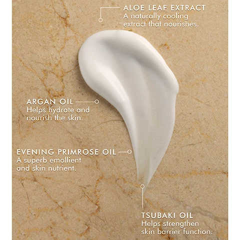 Image 1, fragrance originale, iconic and memorable. magnolia, woods and amber. Image 2, aloe leaf extract a naturally cooling extract that nourishes. argan oil helps hydrate and nourish the skin. evening primrose oil a supberb emollient and skin nutrient. tsubaki oil, helps strengths skin barrier functions.