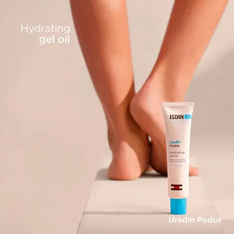 Image 1, hydrating gel oil. image 2, decreases dryness, exfoliates thick skin on feet to help eliminate roughness, hydrates and makes skin feel softer. image 3, before and after. visible results in two weeks. image 4, after 4 weeks of nightly use, users reported 95% a reduction in roughness, 95% a reduction in cracking. image 5, 10% urea promotes optimal hydration, hyaluronic acid repairs dryness and cracks, lactic acid and bacillus ferment. image 6, apply twice a day onto clean skin, targeting the drier areas on the feet once dryness has improved apply once a day to maintain hydration. image 7, join the loveisdin community. 1 = scan the QR code. 2 = earn points. 3 = enjoy rewards. join the loveisdin community. unique code guarantees quality and authenticity.