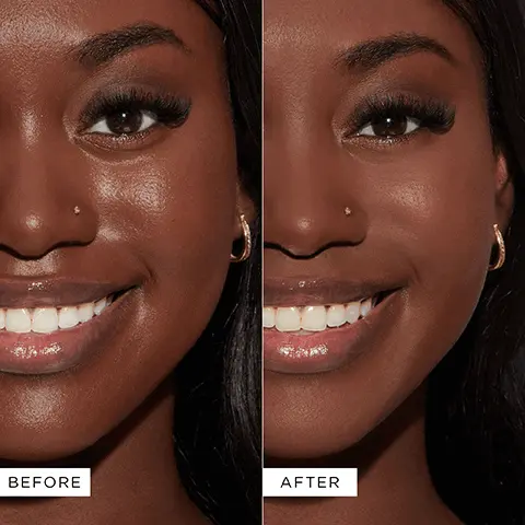 Before. After. 24-hr shine-free wear based on a clinical study of 32 subjects. Competitor. Smooth operator, no photo-flashback. No photo-flashback + vegan & oil-free. Full size, travel-size