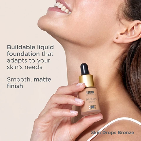 Image 1, buildable liquid foundation that adapt to your skin's needs. smooth matte finish. image 2, full coverage. long lasting tp to 12 hours. image 3, shake before use. dispense 1 or more drops into your palm. apply with fingers or a beauty blender. image 4, join the loveisdin community. 1 = scan the QR code. 2 = earn points. 3 = enjoy rewards. join the loveisdin community. unique code guarantees quality and authenticity.