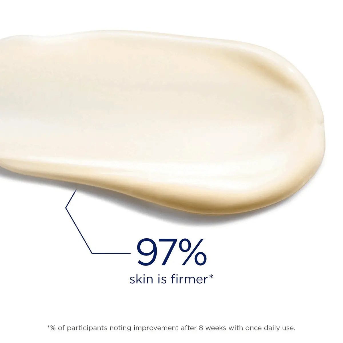 Image 1, 97% skin is firmer, *% of participants noting improvements after 8 weeks with once daily use. Image 2, minimizes the look of age spots and wrinkles while delivering hydration. Image 3, 4% niiacinamide reduces appearance of age spots. 2% Neo Glucosamine gently exfoliates skin surface to even tone and texture. Image 4, age spots / dark spots are fading *% of participants noting improvement after 12 weeks with once daily use.