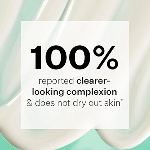 Image 1 - The image shows a light green background with a swirl of cream, featuring bold text that reads 100% reported clearer-looking complexion & does not dry out skin.
Image 2 - Image of three skincare products in green bottles arranged side by side, labeled as STEP 1: CLEANSER, STEP 2: TONER, and STEP 3: LOTION, with the lotion in a green tube, all set against a light pink background.
Image 3 - A person is applying a cream to their cheek while smiling, with visible text stating 2% Salicylic Acid prevents future breakouts.