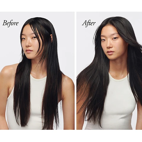 Image 1 - A split image shows a woman with long dark hair before and after a hair treatment or styling, labeled Before After. Image 2 - A split image showing a man with dark hair before and after hair styling, with text Before on the left and After on the right. Image 3 - Image shows Oribe Serene Scalp Oil Control shampoo, mist, and dry treatment products with text reading Serene Scalp Oil Control 91% felt their scalp was less oily for 72 hours after use¹ 90% saw a noticeable reduction of oiliness in hair and scalp² 90% felt their hair was cleaner at the roots after just one use³ ¹ In a consumer panel survey of 101 women, after using the shampoo and mist regimen every third day within a period of five days. ² In a consumer panel survey of 101 women, after using the shampoo and mist regimen at least 3 times in 10 days. ³ In a consumer panel survey of 101 women, after one application of the shampoo and mist regimen.