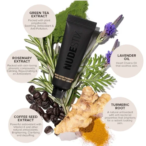 Green tea extract packed with plant polyphenols, soothing antioxidants and anti pollution, rosemary extract packed with loving phenolic compounds, calming, rejuvenating and an antioxidant, coffee seed extract powerful antioxidant with vitamin E and other natrual antioxidants. Clarifying and depuffing, lavender oil heart chakra oil that soothes skin and Turmeric root a natrual antioxidant with anti bacterial properties that brightens for a radiant looking skin