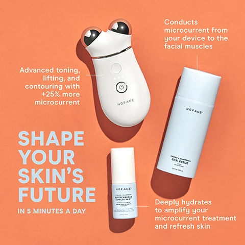 Image 1, advanced toning lifting and contouring with 25% more micro current. conducts micro current from your device to the facial muscles. deeply hydrates to amplify your micro current treatment and refresh skin. shape your skins future in 5 minutes a day. Image 2, step 1 prep, lightly mist supercharged ion plex mist onto clean, dry skin. step 2 activate and lift. apply silk creme activator in sections as you lift with your trinity plus device. pro tip = reapply supercharged ionplex mist during your lift for a moisture boost. Image 3, nu face clinical results baseline vs day 60, toned chin and smoothed neck. Image 4, trinity plus, fda cleared pro level facial training device. immediate results, 91% saw improved check contour, 90% saw a lifted appearance, 75% saw improved elasticity around the eyes and brows with effective lip and eye attachment. 93% saw reduction in deep forehead lines, 91% saw improved lift plus firmness of jowls, 80% saw a liftted brow plus awakened eye with effective lip and eye attachment. microcurrent mimics and gently re-energizes the body's own natural current to the tone, lift and contour the facial muscles while reducing fine lines and wrinkles. Image 5, trinity plus smart technology fda cleared, clinically proven. 2 technologies with add on attachments, targeted microcurrent, led red light therapy. nuface smart app, access to professional step by step tutorials tailored to you. selfie tracker to see progress plus celebrate achievements, set treatment reminders. 25% microcurrent for extra oopmh. app exclusive 3 depth technology, skin tightening mode, helps blur fine lines and wrinkles. instant lift mode, helps tone, lift and contour. pro toning mode, deep toning for long term transformation. Image 6, unlock apply exclusive 3 depth technology, skin tightening mode helps blur fine lines and wrinkles. instant lift mode helps tone, lift and contour. pro toning mode deep toning for long term transformation. Image 7, trinity plus smart technology fda cleared, clinically proven. 2 technologies with add on attachments, targeted microcurrent, led red light therapy. nuface smart app, access to professional step by step tutorials tailored to you. selfie tracker to see progress plus celebrate achievements, set treatment reminders. 25% microcurrent for extra oopmh. app exclusive 3 depth technology, skin tightening mode, helps blur fine lines and wrinkles. instant lift mode, helps tone, lift and contour. pro toning mode, deep toning for long term transformation. Image 8, comparion of the mini plus, trinity plus and fix. Image 9, nu face smart app, unlock exclusive 3 depth technology for custom treatments. selfie tracker to see progress and celebrate achievements. access to professional step by step tutorials tailored for you. set custom treatment for reminders.