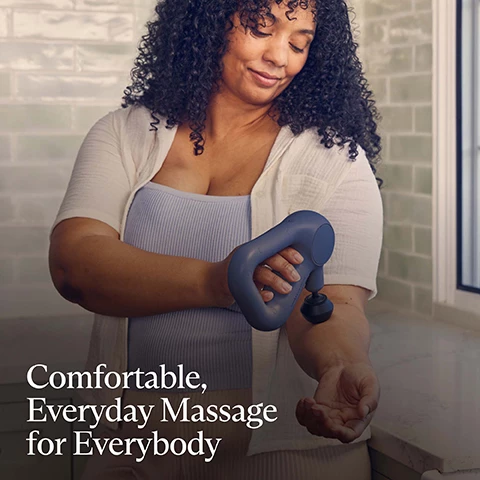 Image 1, comfortable everyday massage for everybody. image 2, relieve aches reduce tension, ease stiffness. scientifically proven benefits. image 3, what's included. 3 attachments, wire and the device. image 4, target different areas with 3 scientifically designed massage attachments. standard ball for all over body massage. dampener for tender or sensitive areas. thumb for the lower back and trigger point therapy. image 5, comfortably reach anywhere on your body with a patented ergonomic grip. image 6, easy to use one button control.