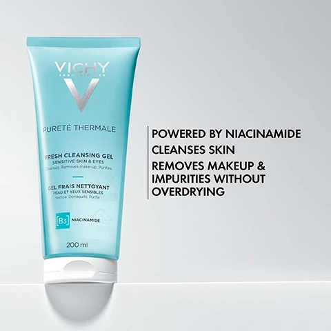 Image 1, powered by niacinamide, cleanses skin, removes makeup and impurities without overdrying. image 2, fresh gel texture. image 3, brand recommended by 70,000 dermatologists. dermatologist tested, allergy tested, sensitive skin tested. image 4, dermatologist and opthalmologist tested.