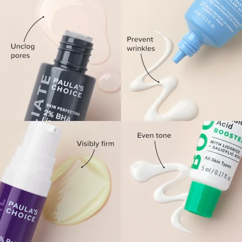 unclog pores, visibly firm, prevent wrinkles and even tone