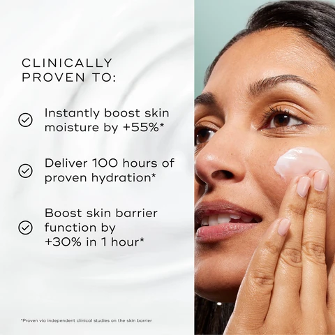 image 1, clinically proven to instantly boost skin moisture by 55%. deliver 100 hours of proven hydration. boost skin barrier function by +30% in 1 hour. proven via independent clinical studies on the skin barrier. image 2, Before. Immediately After. instantly smooths and plumps skin. proven via independent clinical study on total moisture daily facial cream on 35 voluntters over 4 weeks. image 3, PREBIOTIC PEPTIDE, Maintains a balanced skin microbiome. MULTI-WEIGHT HYALURONIC ACID, Leaves the skin hydrated & supple. CERAMIDES & LIPIDS, Visibly restores & nourishes. image 4, find your moisture match. total moisture daily facial cream - use morning and night. a daily light weight hydrating moisturiser to instantly plump skin and boost the skin barrier. advanced night ceramide - night time, an overnight anti-aging moisturiser to firm skin and smooth wrinkles. image 5, good to know. dermatologically tested. verified microbiome friendly. accepted by the national eczema association. non comedogenic. fragrance free