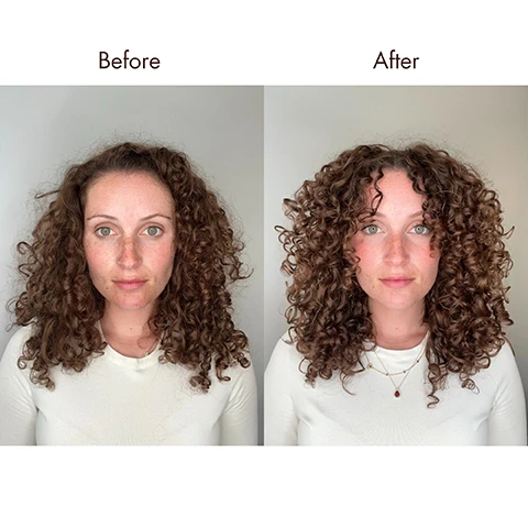 Image 2 - Image shows a woman with curly hair, on the left labeled Before with loose curls and visible freckles, and on the right labeled After with defined curls looking voluminous and styled.
Image 3 - A woman with curly hair on the left side labeled Before and the same woman with straight, styled hair on the right side labeled After.
Image 4 - Close-up of a person with a braided hairstyle, showing hair covered in a treatment product, with visible text highlighting benefits of ingredients: Argan Oil helps to enhance manageability and nourish, Jackfruit Extract hydrates the hair for increased frizz resistance, Nori Extract provides increased manageability and anti-frizz benefits, Amaranth Oil helps protect the hairs keratin structure.
Image 5 - Two bottles of Moroccanoil hair products, one turquoise labeled as Frizz Control Shampoo and one white labeled as Frizz Control Conditioner, placed on a glass shelf with a wooden comb, featuring text stating Frizz Control for up to 72 hours and Protect against frizz in up to 90% humidity.
Image 6 - Image features three white cards on a light textured background; the top card shows a recycling symbol with the text 90% PCR PLASTIC, the middle card displays a heart with a rabbit and the text PETA certified CRUELTY-FREE, and the bottom card has an outline of a jackfruit with the text made with UPCYCLED JACKFRUIT.