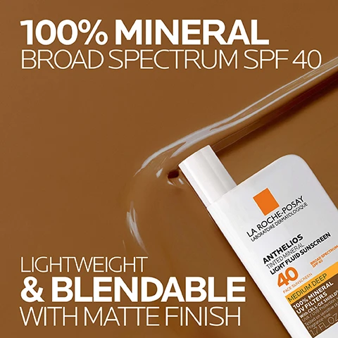 Image 1, 100% mineral broad spectrum SPF 40. lightweight and blendable with matte finish. image 2, 100% mineral broad spectrum SPF 40. blendable tint leaving healthy glow. cell-ox shield technology UVA/UVB protection and antioxidants. image 3, key dermatological ingredients. cell-ox shield technology - UVA/UVB protection and antioxidants - photostable UVA/UVB filters and powerful antioxidant protection. broad spectrum SPF 40 100% mineral filters - titanium dioxide 17%. iron oxides mineral pigments - provide the tint in tinted sunscreen. image 4, deep, medium deep, medium and tinted. image 5, 1 = apply generously 15 minutes before sun exposure. 2 reapply at least every 2 hours.