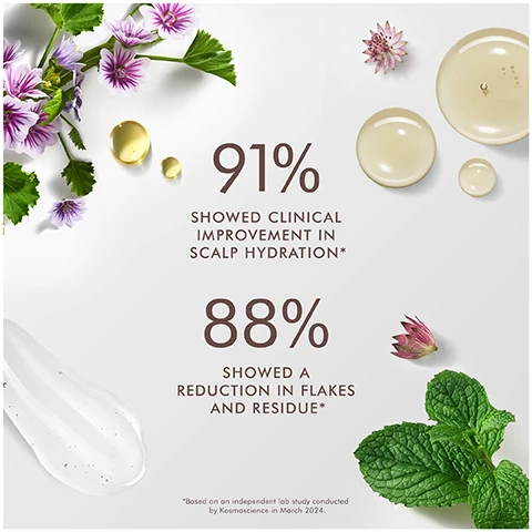 image 1, 91% showed clinical improvement in scalp hydration. 88% showed a reduction in flakes and residue. image 2, argan oil - antioxidant rich natural oil that helps to nourish hair and scalp. salicylic acid - gentle exfoliant with anti bacterial properties that helps reduce the appearance of flakes and prevent oil build up. botanical therapy blend - helps to relieve discomfort, protect and promote an optimal scalp environment to enable hair to grow. niacinamide - vitamin B3 helps to calm a bothered scalp and reduce the appearance of redness. image 3, scalp collection. detox with purifying scalp scrub - gently exfoliates with argan shell powder. cleanse with scalp balancing shampoo and conditioner - nourishing duo purifies the scalp to help reduce visible flakes. revive with reviatlising scalp tonic - fast absorbing daily leave-in treatment for fuller, thicker looking hair. treat with dry and oily scalp treatments. two pre-cleansing treatments to target unique scalp concerns.