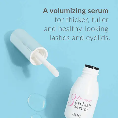 Image 1, A volumizing serum for thicker, fuller and healthy-looking lashes and eyelids. -in-one Eyelash Sérum DHC Image 2, A volumizing serum for thicker, fuller and healthy-looking lashes and eyelids. -in-one Eyelash Sérum DHC Image 3, Jin-one Eyelash Serum DHC Can be used day or night. If using during the day, let dry before applying eye makeup.