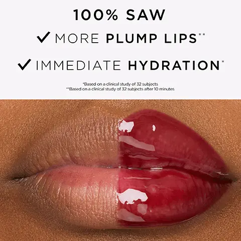Image 1, 100% SAW ✔ MORE PLUMP LIPS** IMMEDIATE HYDRATION *Based on a clinical study of 32 subjects "Based on a clinical study of 32 subjects after 10 minutes Image 2, POWERED BY MARACUJA PASSION FRUIT from an all-female co-op in the Rainforest for plumper, smoother-looking lips Image 3, PLUMPING BALM PLUMP VINYL OIL FINISH GLOSSY BALM FINISH GLOSSY, SHIMMER FINISH WET SHINE FINISH JUICY COVERAGE BUILDABLE COVERAGE BUILDABLE COVERAGE 4 SHEER OR 4 FULLER COVERAGE LIGHT WHAT IT DOES HYDRATES WHAT IT DOES PLUMPS WHAT IT DOES SHINES WHAT IT DOES CONDITIONS Image 4, SUPER FRUIT LIP SMOOTHIE 5. 6. 8. 12. 1. MARACUJA 2. PEACH 3. STRAWBERRY 6. BLUEBERRY 4. ACAI 7. WATERMELON 8. GOJI 5. CRANBERRY 9. GRAPESEED 10. POMEGRANATE 11. ACEROLA 12. VITAMIN E