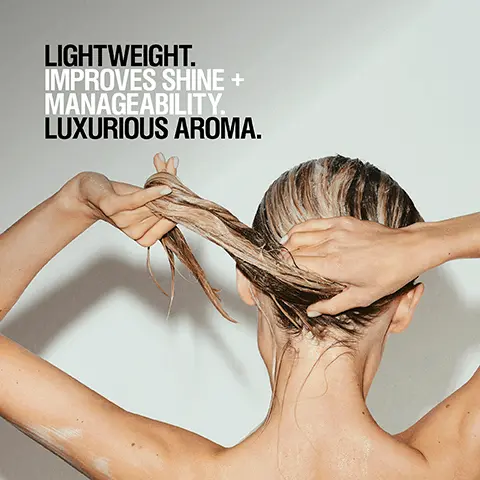 Image 1, LIGHTWEIGHT. IMPROVES SHINE + MANAGEABILITY. LUXURIOUS AROMA. Image 2, HOW TO USE Dispense a small amount in hands and spread evenly through the hair, starting from mid-length to ends. Rinse thoroughly. Image 3, MY HAIR IS SO SOFT WHEN I GET OUT OF THE SHOWER THAT I CAN BRUSH IT WITHOUT ANY DETANGLING PRODUCTS. MY HAIR LOOKS SO NICE AND HEALTHY AFTER ONE WASH. - ELYSENAVIDAD Image 4, CREAM CONDITIONER