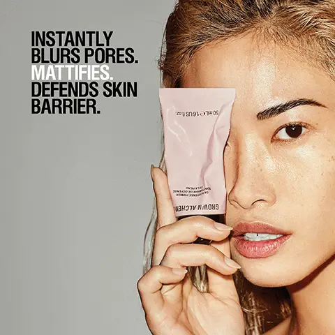 Image 1, INSTANTLY BLURS PORES. MATTIFIES DEFENDS SKIN BARRIER. 20150910s ИЗНЭТИ ИМО89 Image 2, 93% AGREED LEAVES SKIN FEELING SMOOTH 92% AGREED PERFECT MAKEUP BASE 85% AGREED INSTANT MATTIFYING GROWN ALCHEMIST SKIN DEFENSE PRIMER SOIN PRIMAIRE DE DEFENSE DE LA PEAU 50 mL e1.6 US fl.oz. *Independent User Trial 2022. Results based on 107 over 4 weeks. Image 3, THE PRIMER IS SO HYDRATING TO MY SKIN. I APPLIED IT BEFORE MAKEUP AND IT MADE MY SKIN LOOK HEALTHY AND GLOWING. - RASHA8331 Image 4, HOW TO USE Apply a pea sized amount after serum/moisturizer. Allow to dry before applying makeup. Image 5, LIGHTWEIGHT MATTE GEL