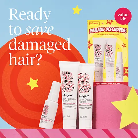 Ready to save damaged hair? Value kit. Moisture + Damage Leave-In Treatment, Visibly seals up to 100% of split ends after two uses. Deep Conditioning Mask, Reduces breakage in 10 minutes. Super Moisture Shampoo 91% naturally powered + sulfate-free. before, after Don't Despair, Repair! Supre Moisture Shampoo, Deep Conditioning Mask. Your repair routine. Wash, Cleanse with Super Moisture Shampoo. Strengthen, Replace conditioner wit Deep Conditioning Mask. Treat, Apply Moisture + Damage Leave-In Treatment on clean, damp strands.