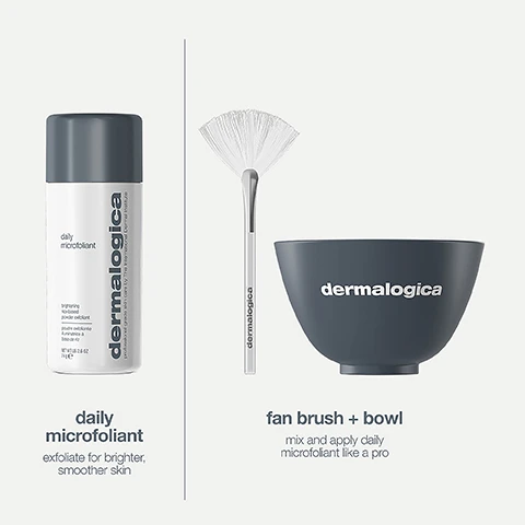 Image 1, daily microfoliant exfoliant for brighter, smoother skin. fan and bowl - mix and apply daily microfoliant like a pro. image 2, one daily microfoliant is sold every 30 seconds. daily microfoliant brightens skin and minimises the look of dark spots after 1-4 weeks of use. image 3, transform your skin with daily microfoliant. add water, mix to foam, massage for 1 minute.